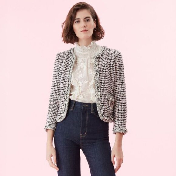 Rebecca Taylor Houndstooth Braided Tweed Jacket - sz 2 - Picture 2 of 13